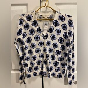 NWT Ann Taylor LOFT Cardigan Sweater Blue Floral Lightweight Cotton SMALL